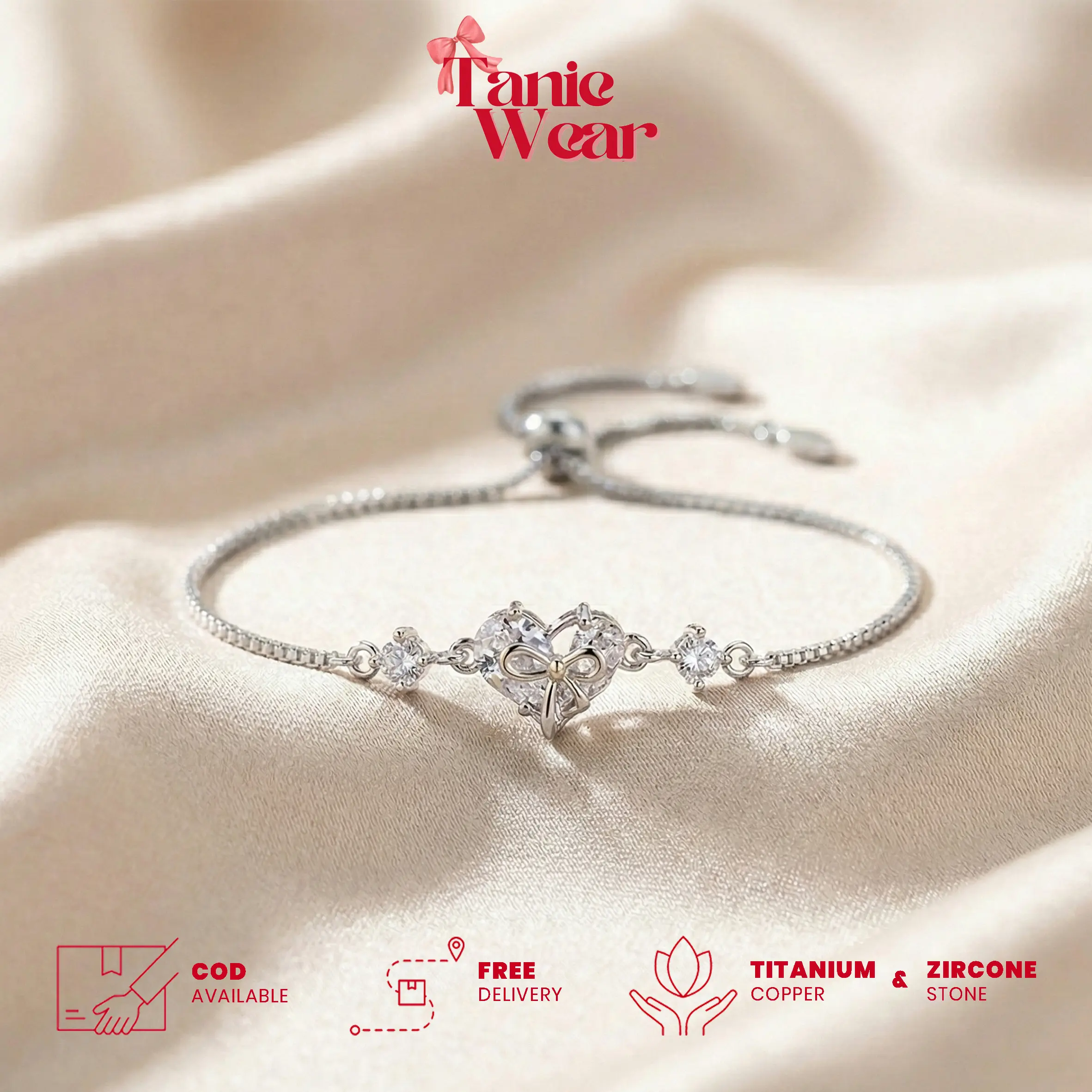 TANIE - Aurora Bracelet | Gelang Wanita Serut - Aksesoris Wanita |  Gelang Wanita Titanium Tembaga | Gelang Wanita Adjustable Silver | Gelang Wanita Batu Diamond Zirkon Berkilau