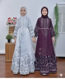 MW-SHOP - Gamis Babydoll Motif Sultan Mix Tille Premium Full Puring Usia 3 - 10 Tahun / Baju Gamis Raya Anak Free Belt Mutiara - Fashion Muslimah Lebaran Anak Model Kekinian Free Hijab