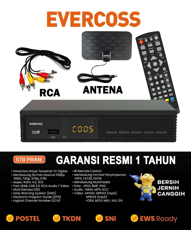 Set Top Box Evercoss GARANSI RESMI 1 Tahun !! DVB-T2 Digital Full HD Receiver Digital 4