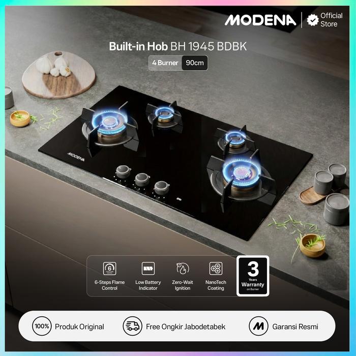 Gambar MODENA Built in Gas Hob 90cm 4 Burner Flame Selector - BH 1945 BDBK - BH 1945 BDBK saja dari modena.indonesia Kota Tangerang Tokopedia
