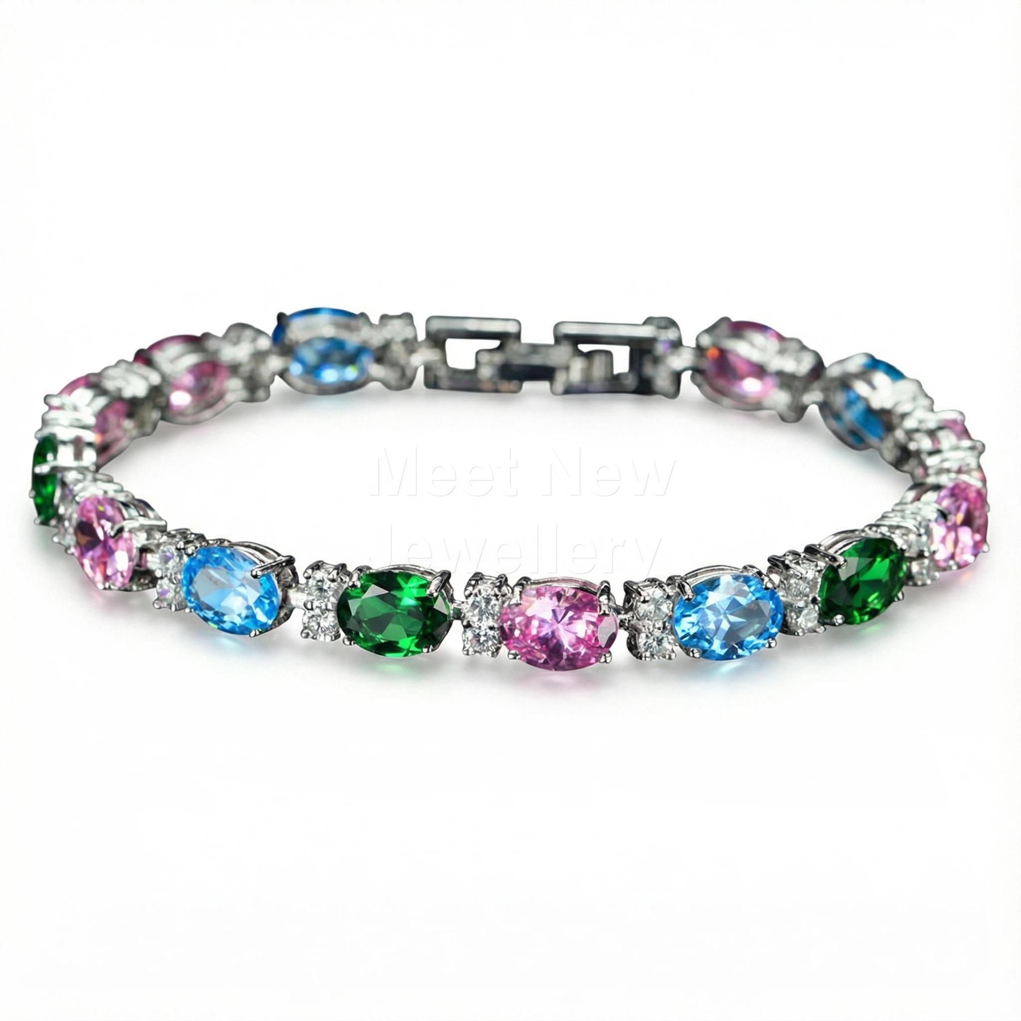 MNSG39 Aksesoris Musim Panas Gelang Zirkonia Berwarna Kristal Multiwarna Sederhana Perhiasan Elegan untuk Gaya Fashion