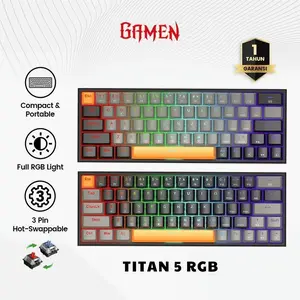 GAMEN Titan 5 RGB NEW Keyboard Gaming Computer  Mechanical  Keycaps 60% Layout Pluggable RGB Light Original - Garansi 1 Tahun