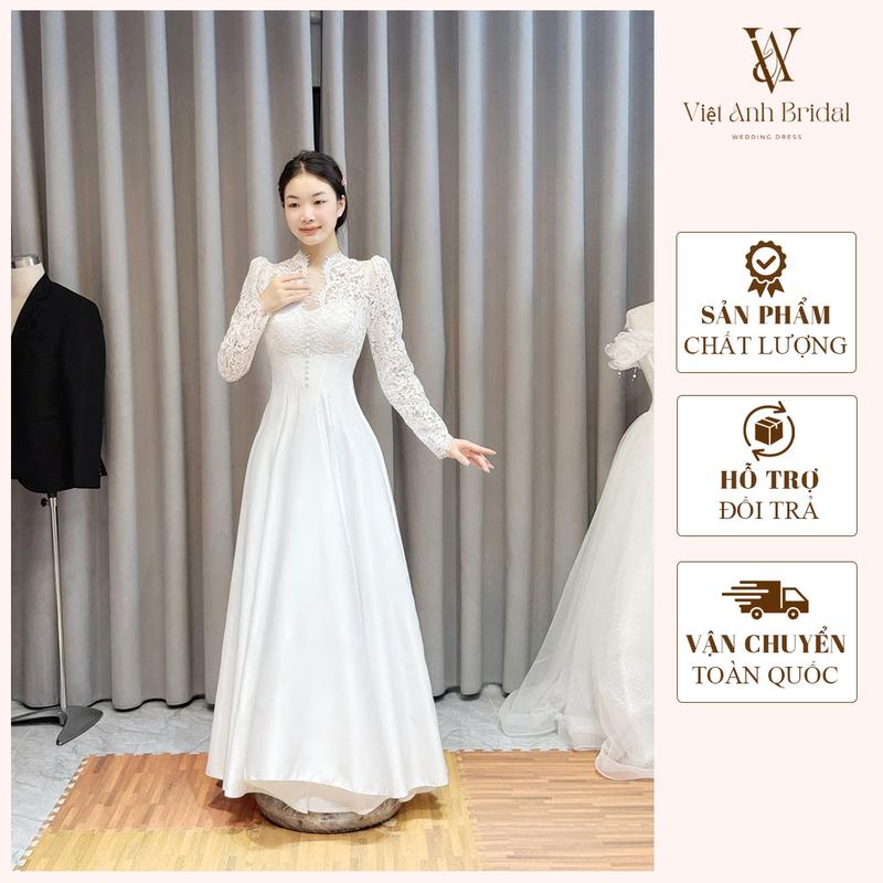 Váy Cưới Đi Bàn Thân Liên Tay Ren Kín Táo Sang Trọng Quý Phái Chất Liệu Cao Cấp Dễ Giặt Ủi Cho Cô Dâu Tạo Vẻ Đẹp Trong Ngày Cưới