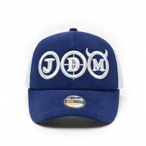 JDMCAPS - TOPI TRUCKER BASEBALL NAVY CORDUROY VISOR PENDEK BORDIR TIMBUL PREMIUM UNISEX