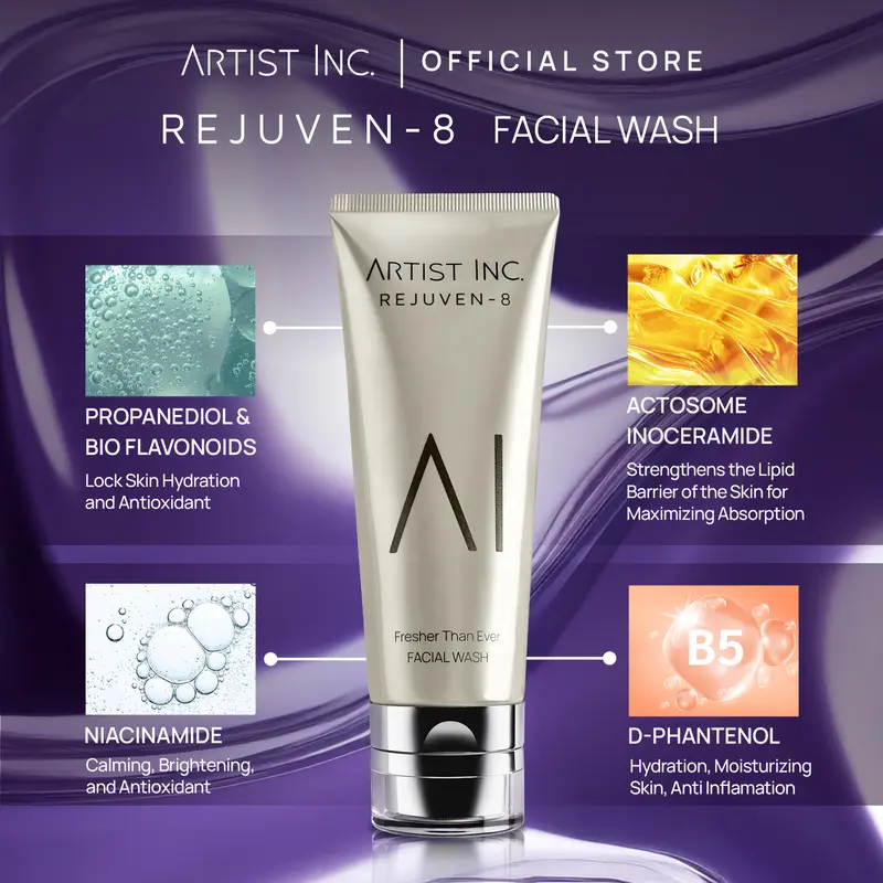ARTIST INC. REJUVEN-8 Facial Wash – Fresher Than Ever Facial Wash Sabun Cuci Muka Pembersih Wajah Facial Cleanser Mencerahkan dan Membersihkan Pori Pori Mengurangi Risiko Jerawat 2