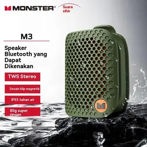 New - Monster M3 Bluetooth Speaker Outdoor Wearable Magnetic Clip-on Portable Bluetooth 5.4 Sound Box IPX5 Waterproof Subwoofer Powerful Bass