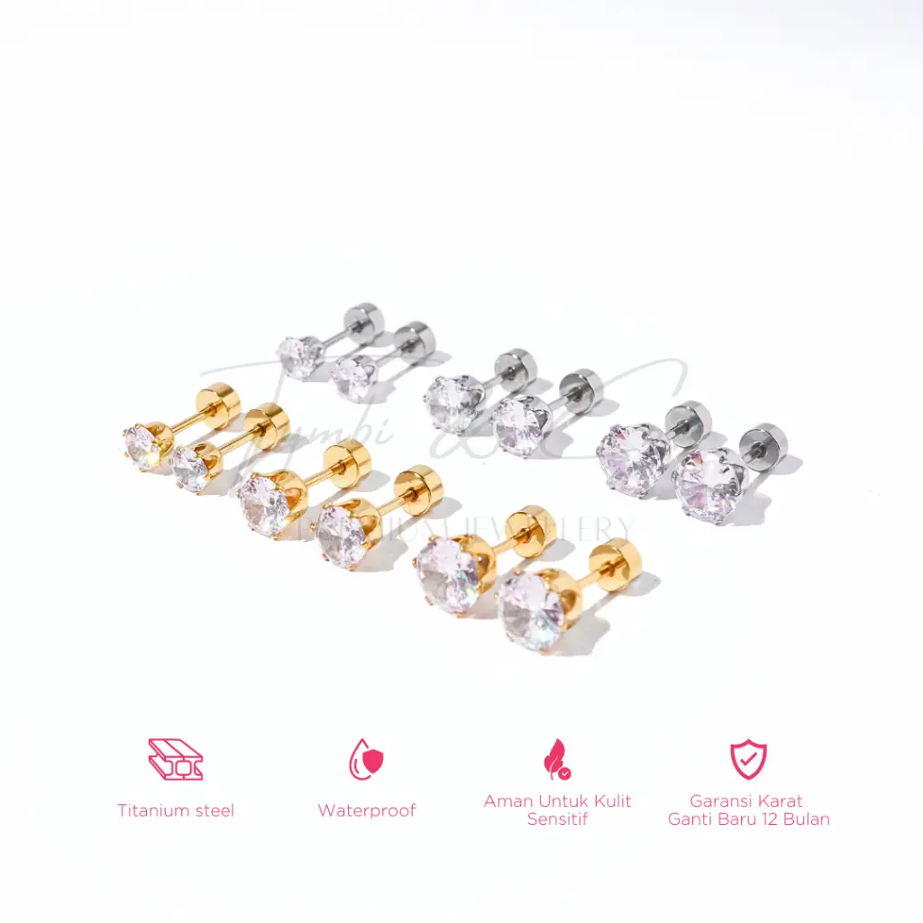 Tymbi&Co - Basic Solitaire Earring (HARGA SEPASANG) | Anting Tusuk Titanium Permata | Anting Anti Karat BELI 3 GRATIS 1 GIFT (BELI 3 GRATIS 1) (BELI 3 GRATIS 1 GIFT)