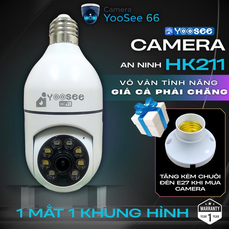Camera bóng đèn YOOSEE HK211 Trong Nhà Không Dây Thiết Kế Chui Cắm Điện Chui Bóng Đèn HD 1080p Xoay 360 Độ Hỗ Trợ Hồng Ngoại Ban Đêm Có Màu - BH 1 NĂM