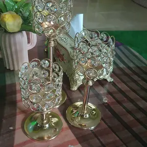 【Beli satu gratis dua】Tempat Lilin Logam Tempat Lilin Kristal Meja Kopi Hiasan Tengah Tempat Lilin Pernikahan Natal Dekorasi Rumah