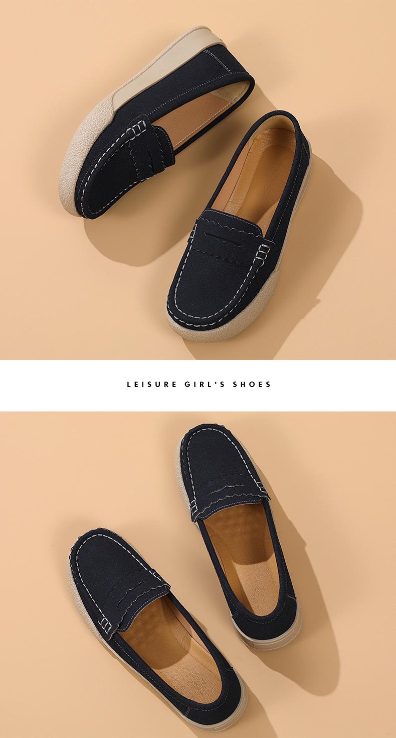 Product Introduction of Giày Da Lộn Cổ Điển Cho Nữ, Giày Đế Mềm, Giày Trượt Chân, Thường Ngày Round Toe Flat Heel (1 cm or less) Shoes Thun 21