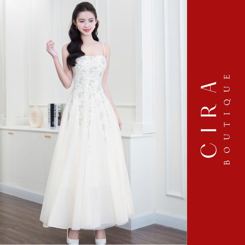  Cira Boutique Đầm Ren Dáng Dài 2 Dây Hoa 3D Phối Lưới Dáng Xoè Nàng Thơ Thiết Kế Sang Trọng D1317 