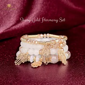 Gelang Desain Mutiara Satu Set Isi 4 Dengan Aksen Gantungan Tangan Cantik Menambah Sentuhan Artistik Menambah Keanggunan cantik