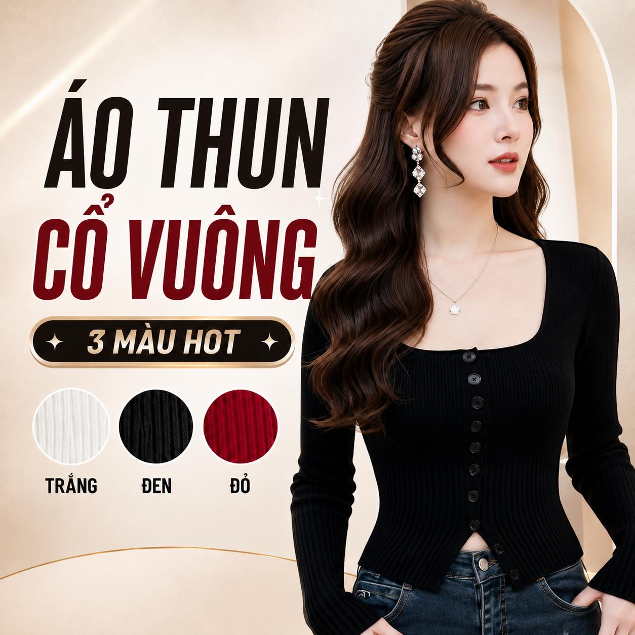 Áo Thun Nữ Cổ Vuông Dài Tay Form Ôm Tôn Dáng, Chất Mềm Mịn Co Giãn Nhẹ 45-90kg B.1290