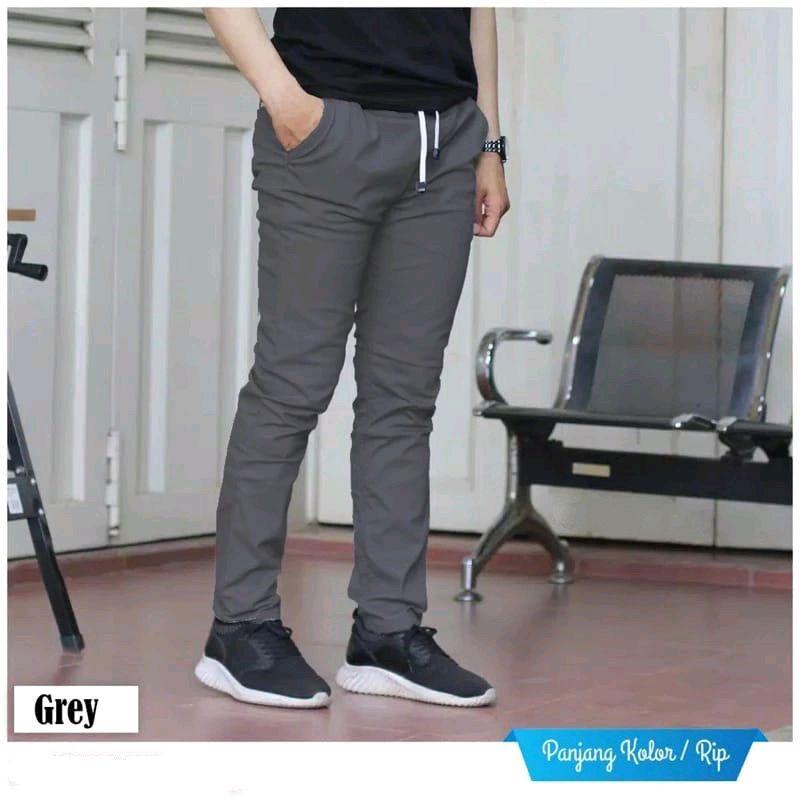 Hemat Isi 2 Celana Chino Panjang Pants Slimfit Stretch Pinggang Karet Celana Pria Dewasa Distro Nyaman 6