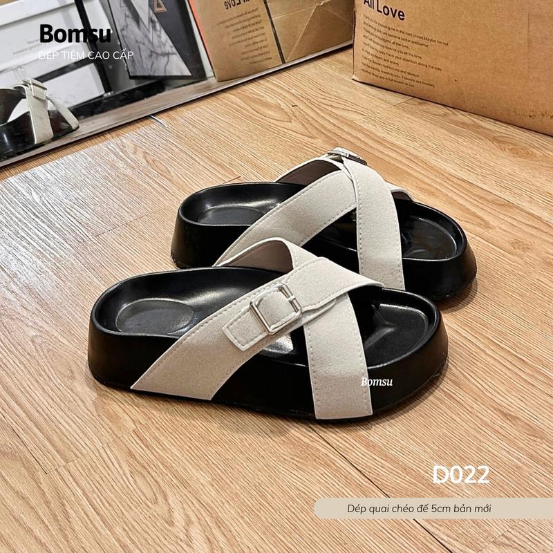 Dép chéo nữ đế cao 5cm quai da mềm chống trơn trượt - Dép ulzzang nữ thời trang mới