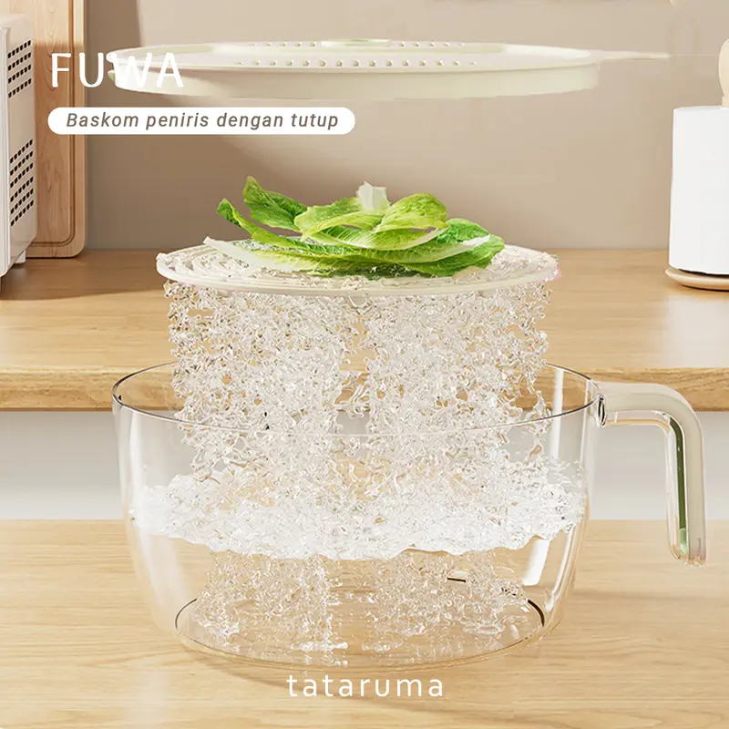 FUWA - Peniris Sayur Buah Beras dengan Tutup dan Handle Baskom Modern 3