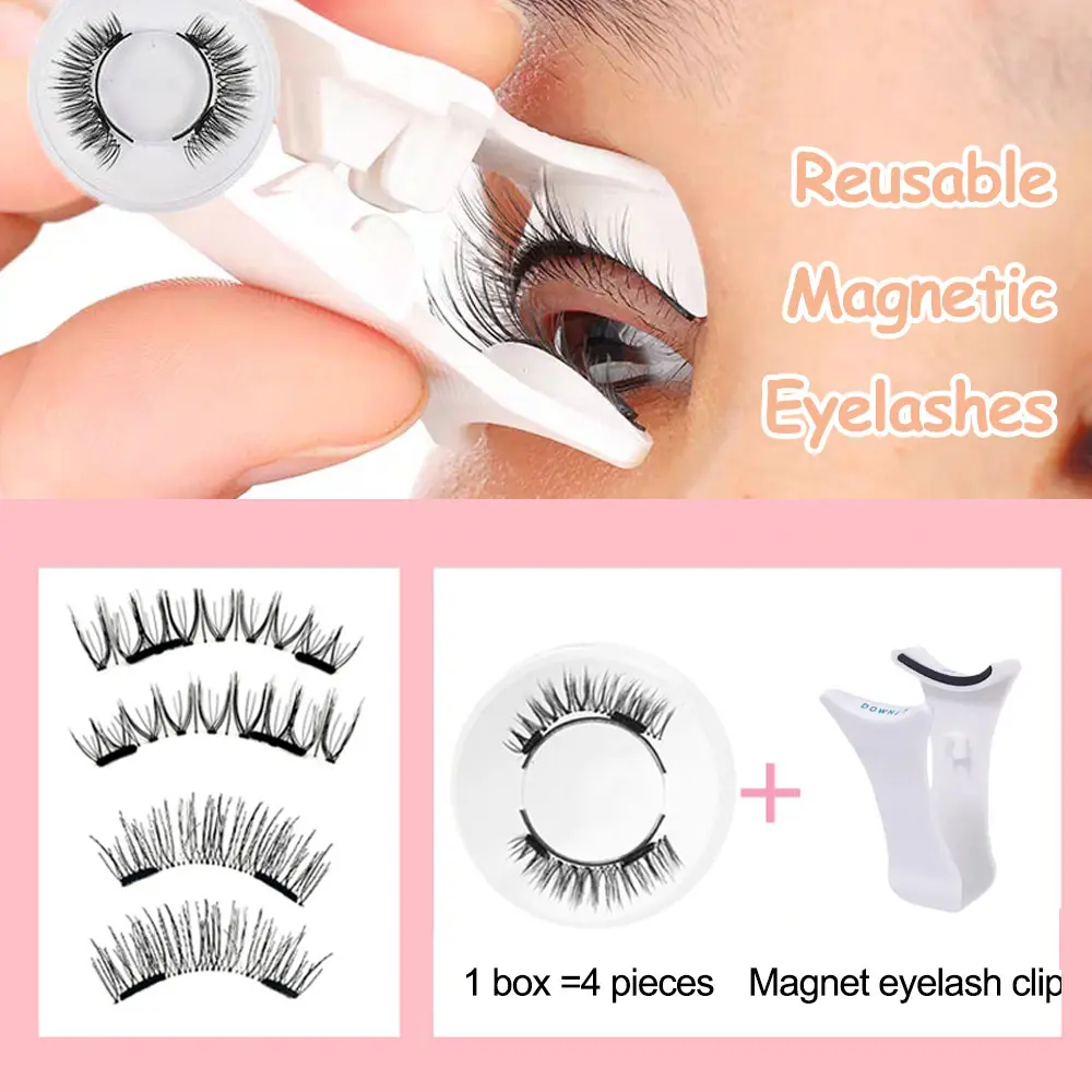 4 Piece Magnetic For Makeup Lash 3D False Eyelashes Without Glue Magnetic Fake Eyelashes