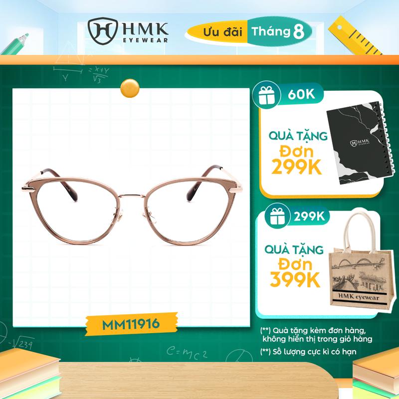 Gọng Kính Cận HMK Eyewear Mắt Mèo Kim Loại Cá Tính Thời Thượng, Phù Hợp Nhiều Dáng Mặt - MM11916 Kính Mắt Nữ
