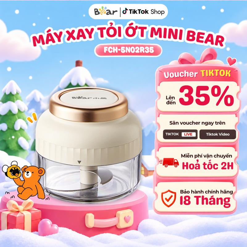 Máy Xay Tỏi Ớt Cầm Tay Mini Bear FCH-5N02R35, Dung Tích 200ml, Xay Tỏi Ớt Nhanh Chóng - Dễ Dàng, Cầm Tay Tiện Lợi, Dây Kéo Mượt - Êm, Bảo Hành 18 Tháng