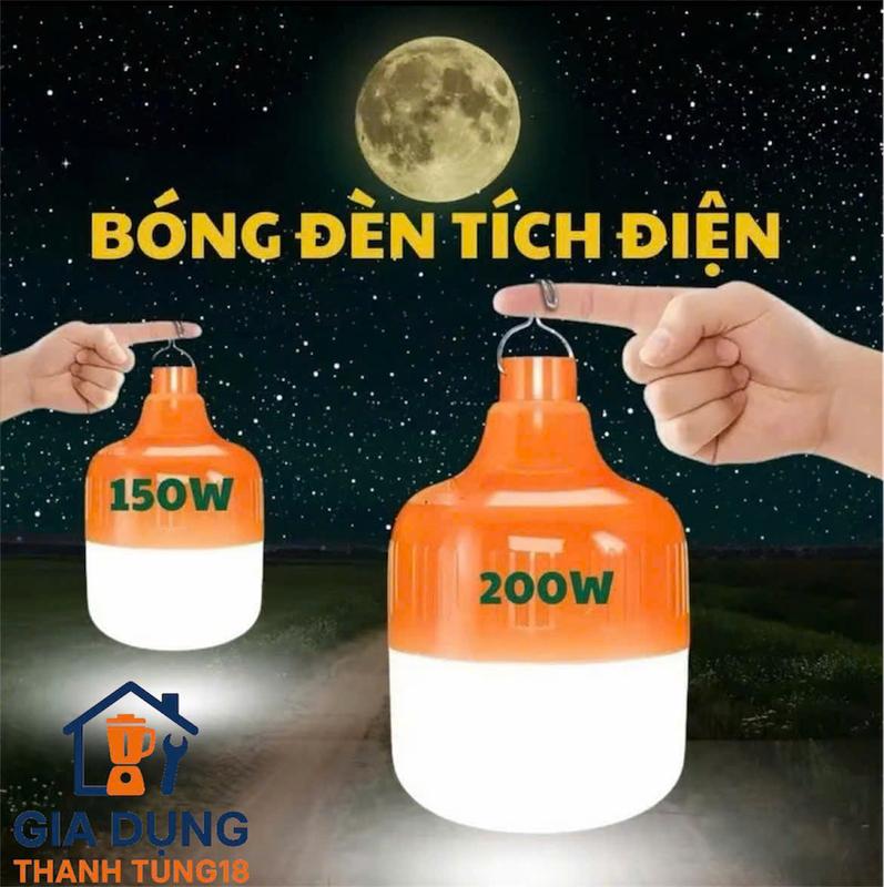 Bóng Đèn Tích Điện 150W-200W Siêu Sáng Chất Liệu Nhựa ABS Độ Bền Cao Có Móc Treo Tiện Lợi Cho Hoạt Động Ngoài Trời & Bán Hàng Đêm
