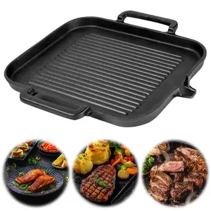 Wajan Grill / Griddle Besi Cor Tanpa Lapisan Kimia, untuk BBQ & Tandoori - Kompor Induksi & Gas