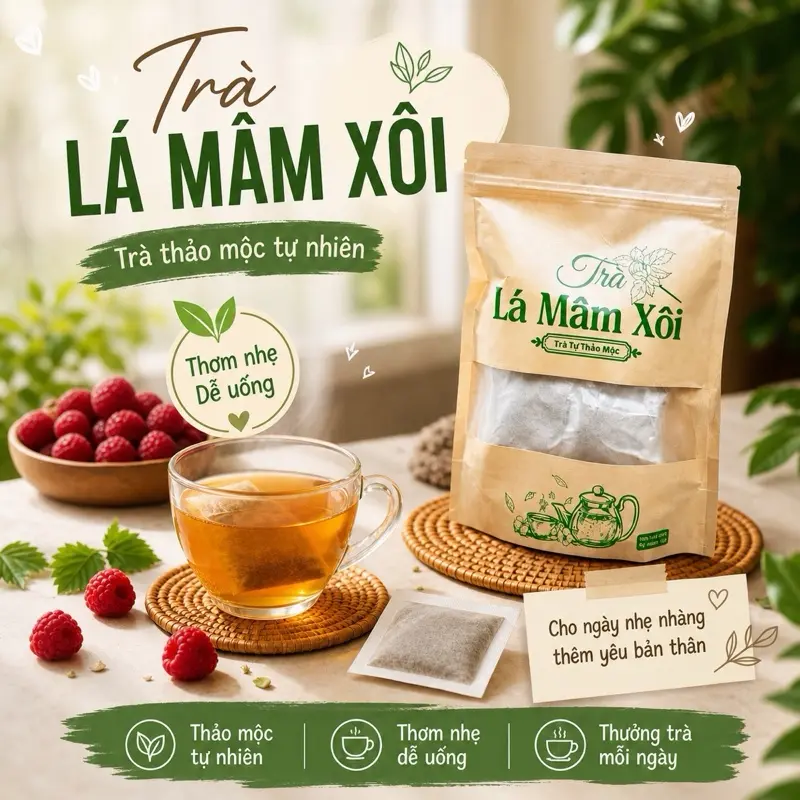 Trà Lá Mâm Xôi, 1 túi 45 gói lọc , tốt cho sức khỏe. I.V.F, I.U.I,
