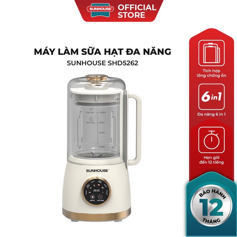 Máy làm sữa hạt đa năng Sunhouse SHD5262 - Tích hợp lồng chống ồn - 6 chức năng - Tự động làm sạch - Hẹn giờ tới 12h