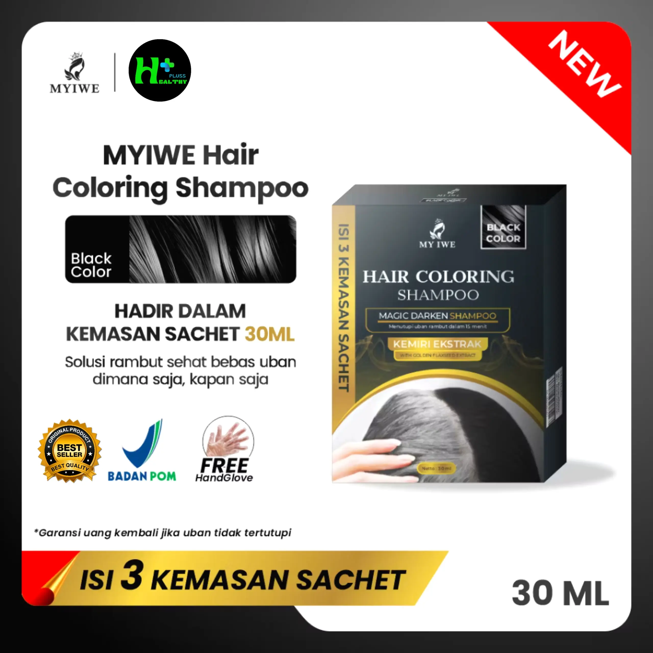 Myiwe Shampoo Penghilang Uban Sampo My Iwe Penghitam Rambut Uban Original 1 Box Isi 3 Sachet