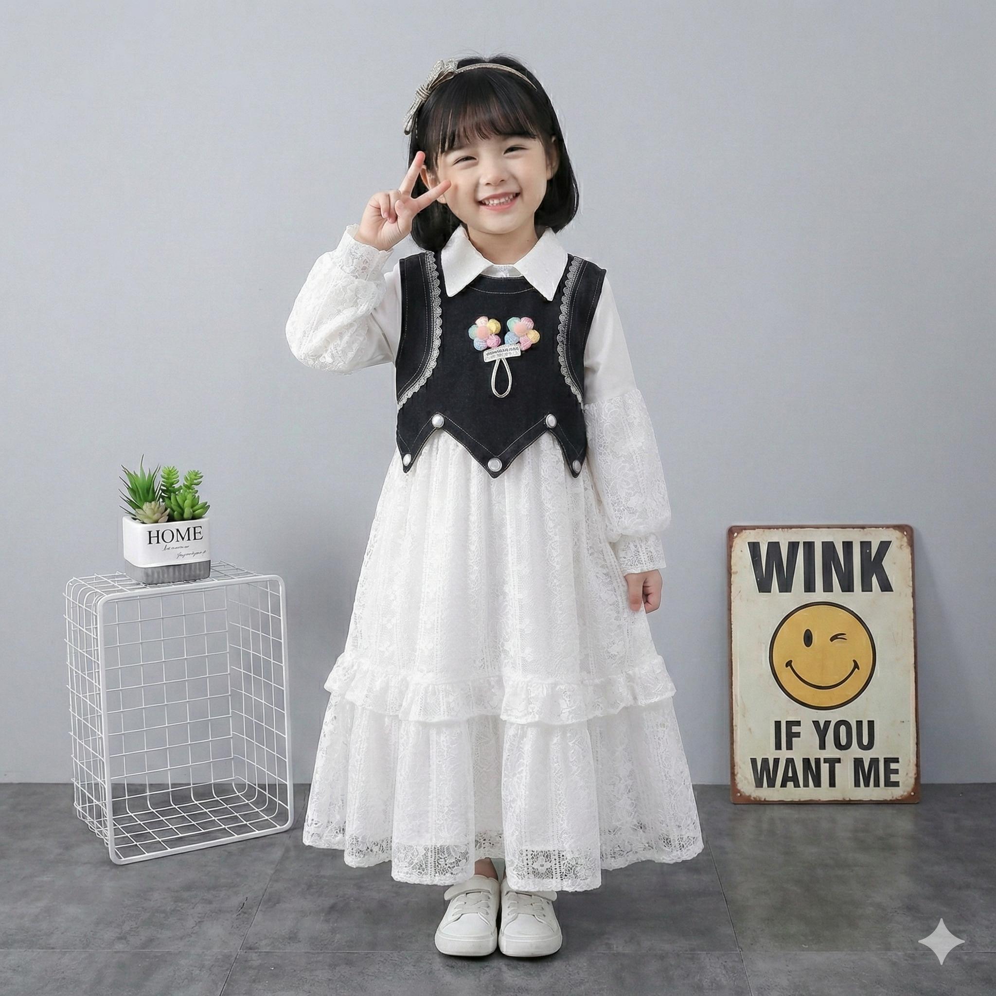 Gamis Dahlya Anak Rompi Jeans Mix Brukat malika Model Korean Farian bunga Cantik Kekinian Anak Perempuan Usia 3 - 10 Tahun Dress Kekinian Lengan Panjang Baju Muslim Anak Perempuan Gams Lebaran Anak Perempuan Lebaran 2026