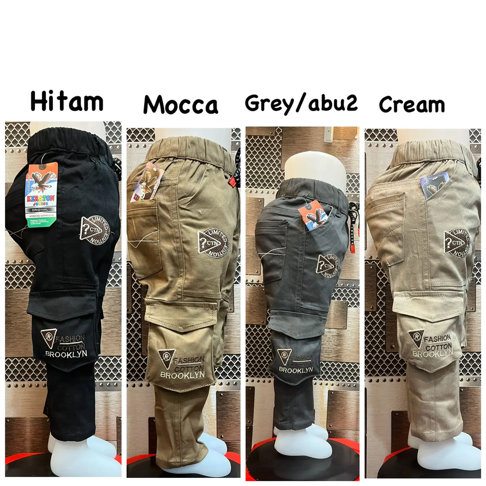 Celana Katun Anak-Anak Cowok Model Kantong Samping Variasi Bordiran Fashion
