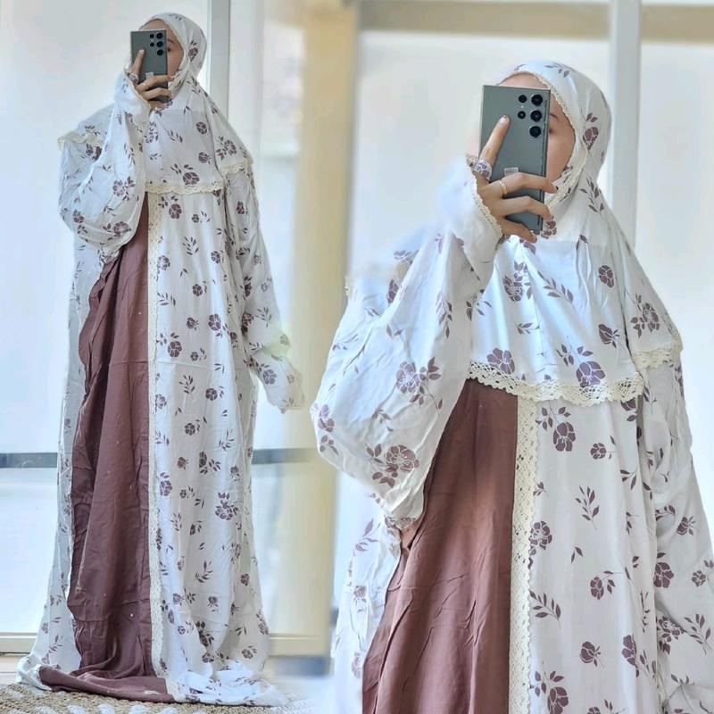 Mukena Namira️ WHITE SERIES Original Branded by Al-Adawiyah |  Rayon Motif Cantik Terusan  Mukenah Dewasa Muslim 6