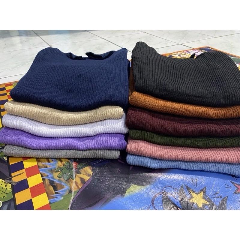 Atasan Rajut Wanita Turtleneck - Kerah Tinggi Lengan Pendek - Kaos Turtleneck Rib Tangan pendek 6