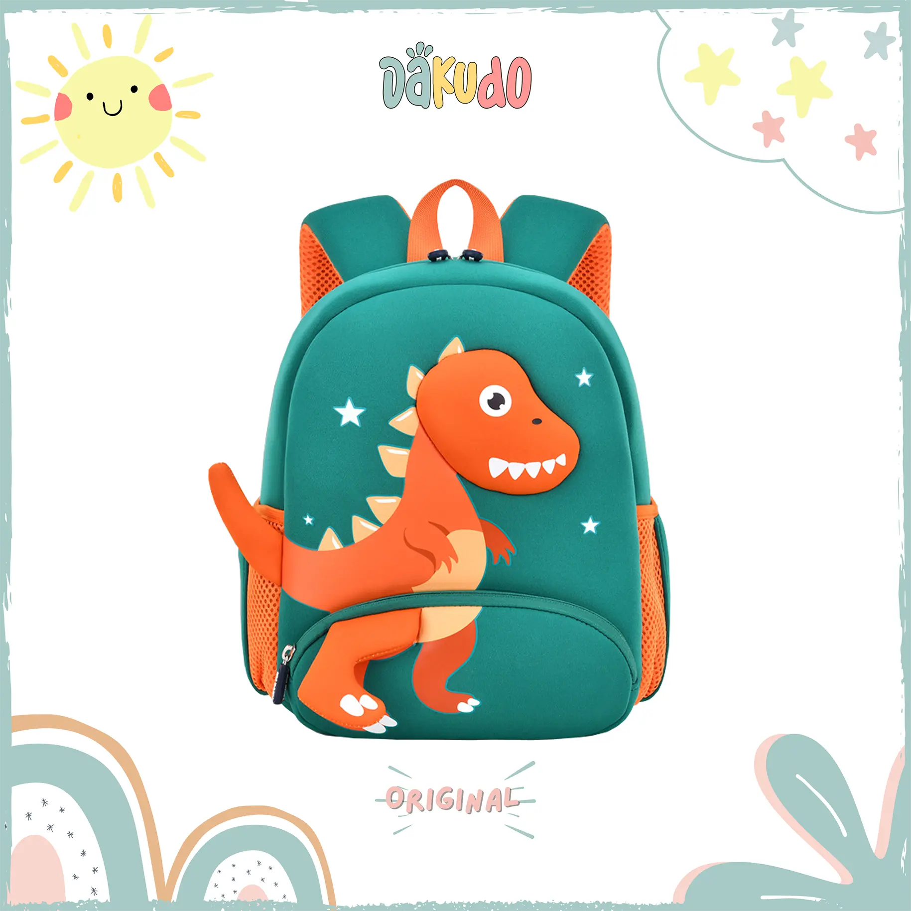 Dakudo Tas Sekolah Anak Laki Laki Dinosaurus Paud TK Ransel Dino Green Orange Lucu Anti Air