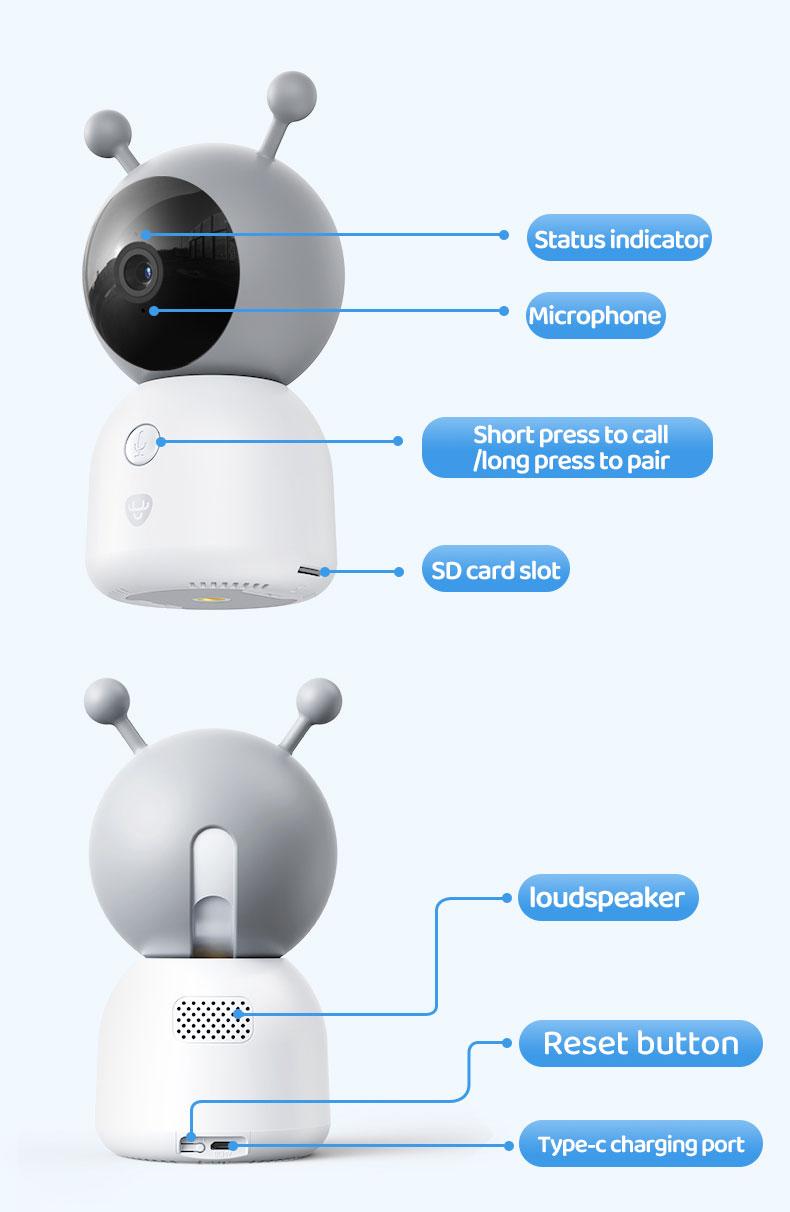 Product Introduction of Deer Dad  Baby Monitor Camera Cute Styling 1080p Resolution High-definition Night Vision Five-inch Large Screen Voice Call Colorful Night Lights 16