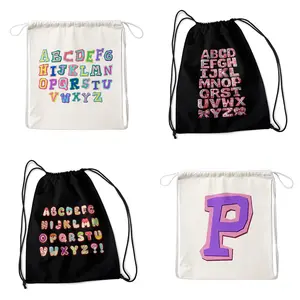 Tas Serut Abjad Inisial Nama - Stringbag Wanita Kanvas Putih Lucu 30cmX40cm Bisa Custom | Devva.id Travel