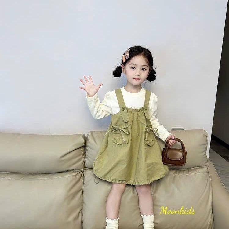 (1y-5y) 2in1, baju lengan panjang + overall skirt ootd girl set ...