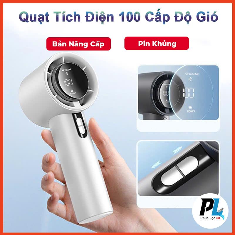 [ Tặng sticker] Quạt cầm tay 100 cấp độ gió, Quạt tích điện mini ...