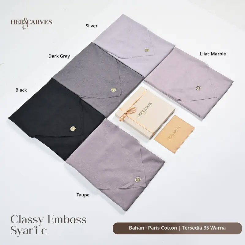 Classy Emboss Syari Hers - Kerudung Hijab Segi Empat Polos Syari Box Premium by HerScarves - Ecer (1pcs) 3