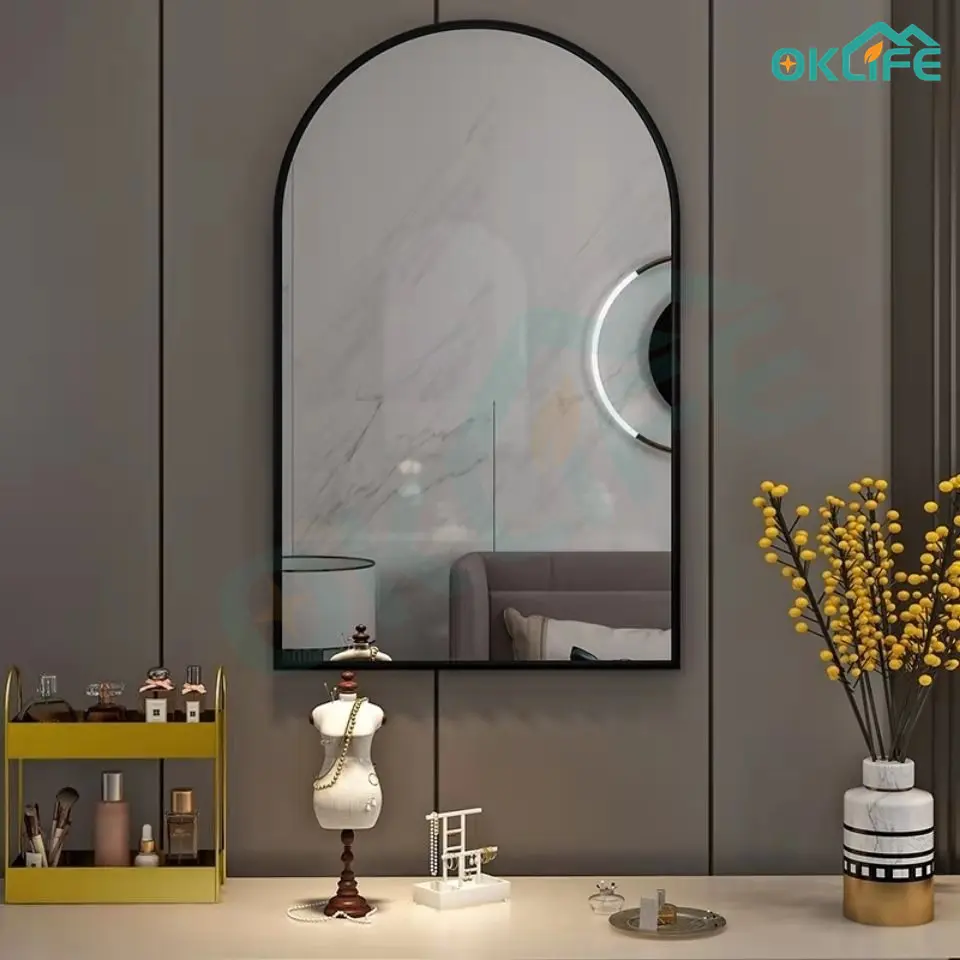 [OKLIFE. SG]Hanging wall bathroom mirror arch makeup mirror dressing mirror Nordic bathroom mirror Decor Metal