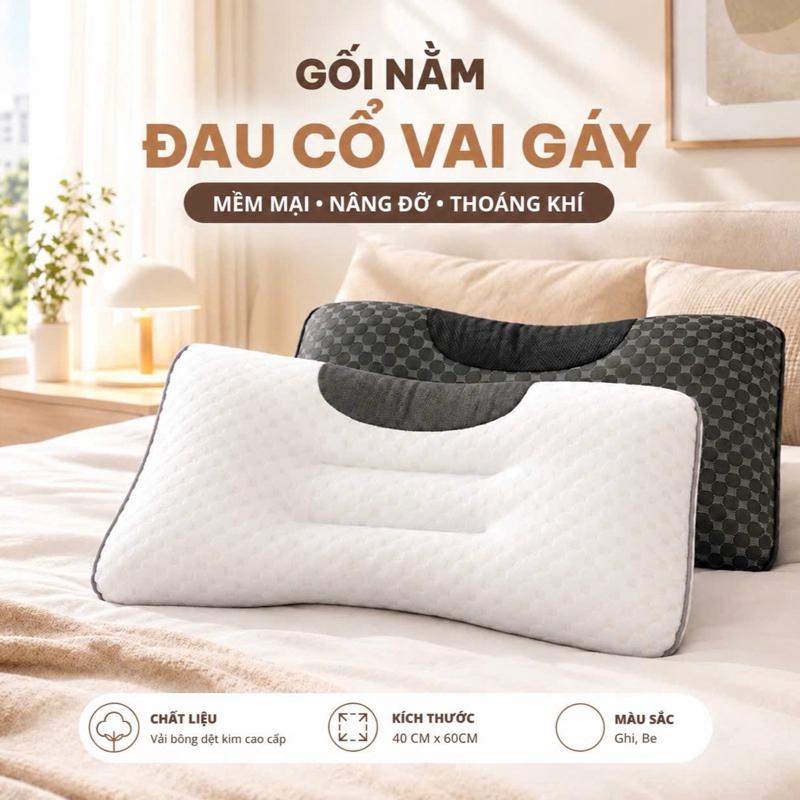 Gối nằm đau cổ vai gáy vải bông dệt kim cao cấp, lưới thoáng khí siêu mềm mại - Kích thước 40/60cm