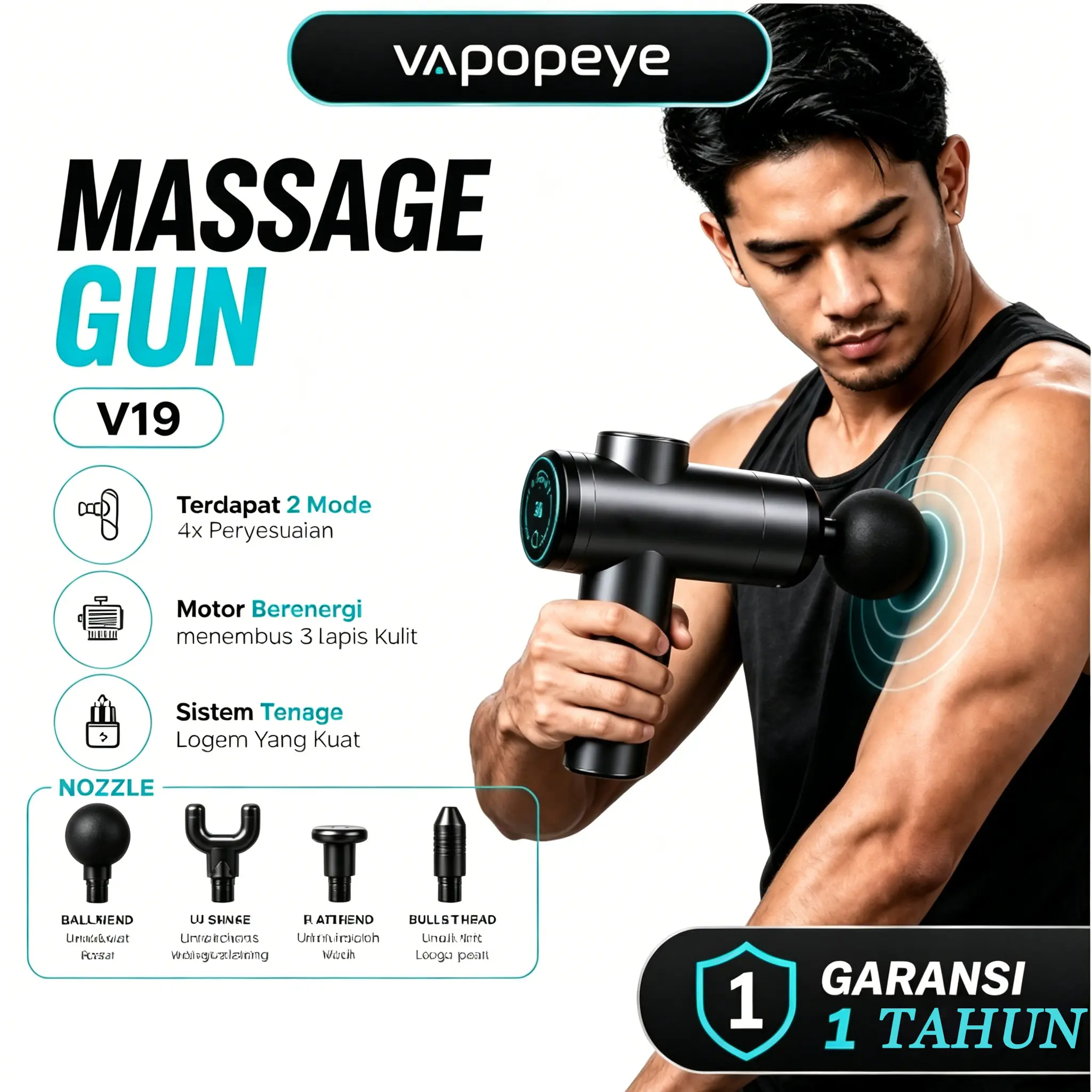 Vapopeye Massager V19 Massage Gun Bantal Pijat 15kg Intensity 4 In 1 Gun Smart Elektrik Alat Pijat
