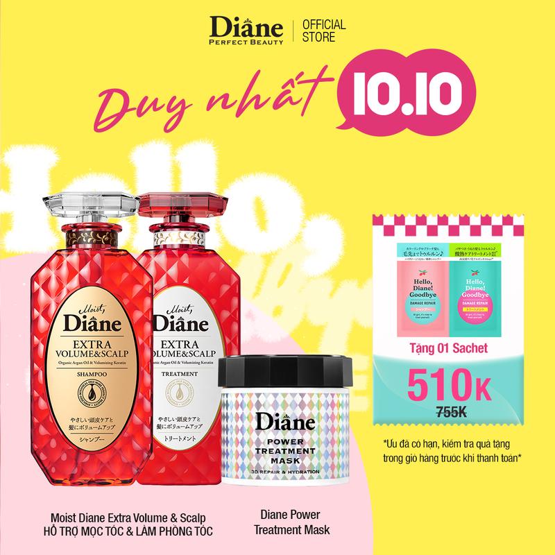 Combo dầu gội xả làm phồng tóc dành cho tóc mỏng thưa tóc xẹp Diane Extra Volume & Scalp + Mặt nạ tóc phục hồi hư tổn 6in1 Diane Power Treatment Mask