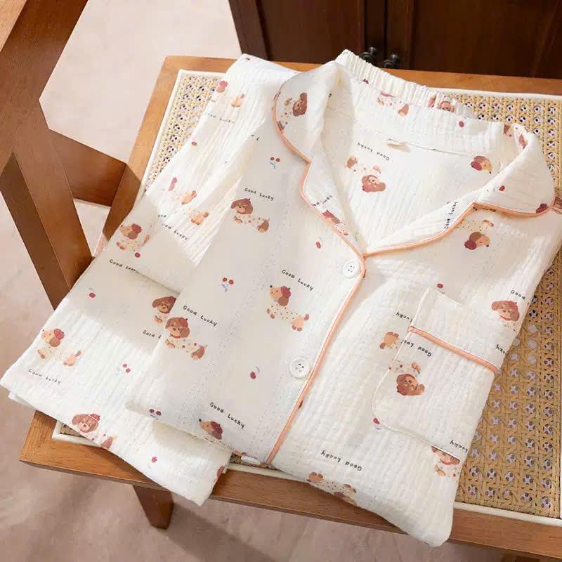  Gatsby Pyjama bộ đồ ngủ chất liệu vải bông muslin form rộng thoải thoáng mát Nữ Women Quần Ngủ Pijama Áo Ngủ 