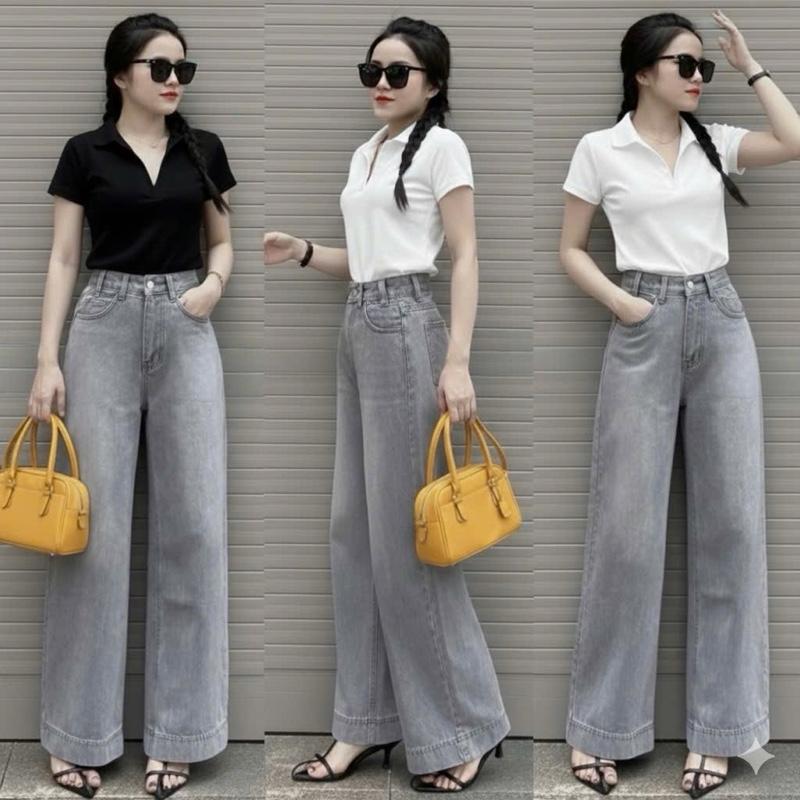   COTTON_568  RUBY Quần Jeans Nữ Ống Suông Xám khói Chất Jean Mềm Mại Thoáng Khí Phong Cách Thanh Lịch Sang Trọng Cảm Giác Thoải Mái Suốt Ngày 