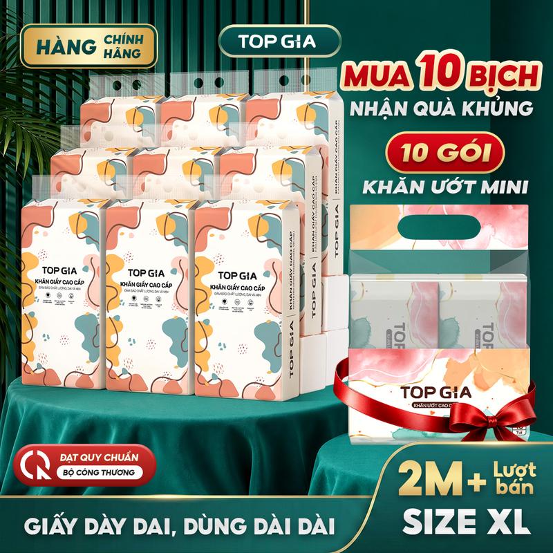 ( MUA 10 BỊCH RÚT TẶNG 10 GÓI KHĂN ƯỚT MINI ) COMBO 10 bịch khăn giấy đa năng CỠ ĐẠI TopGia TẶNG 10G khăn ướt mini tặng 3 móc treo tường) Giấy Ăn Giấy phòng bếp, giấy rút đa năng treo tường ĐẠT QUY CHUẨN BỘ CÔNG THƯƠNG (SIZE XL - PREMIUM) HM RDS17