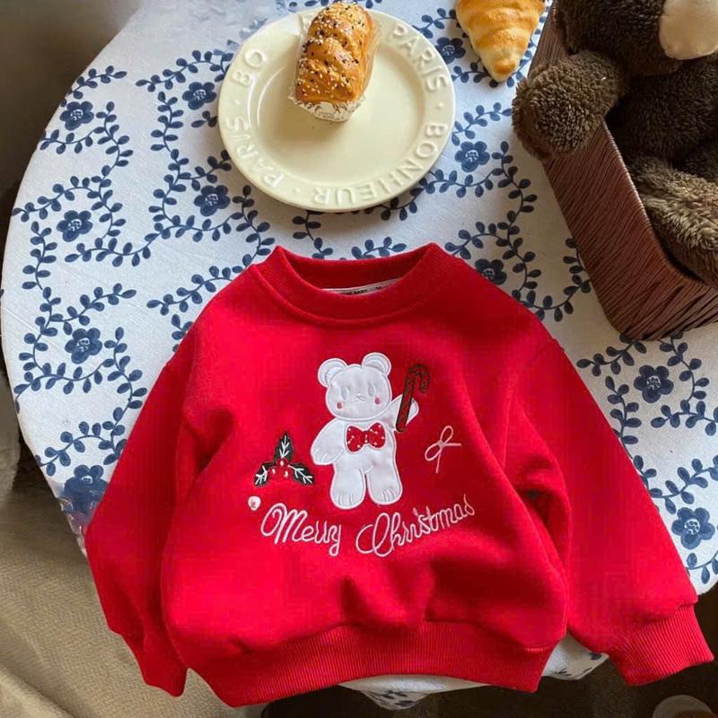  7-18kg  Áo Nỉ Đỏ cổ tròn cho bé cổ tròn Form Rộng chất nỉ mềm ,ấm áp cho cả bé trai bé gái 