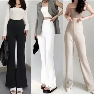 Flare Pants - Celana Cutbray Scuba PREMIUM  - Kulot Wanita Panjang Casual Hitam Putih Dewasa - Bahan Stretch Tebal Melar Standar