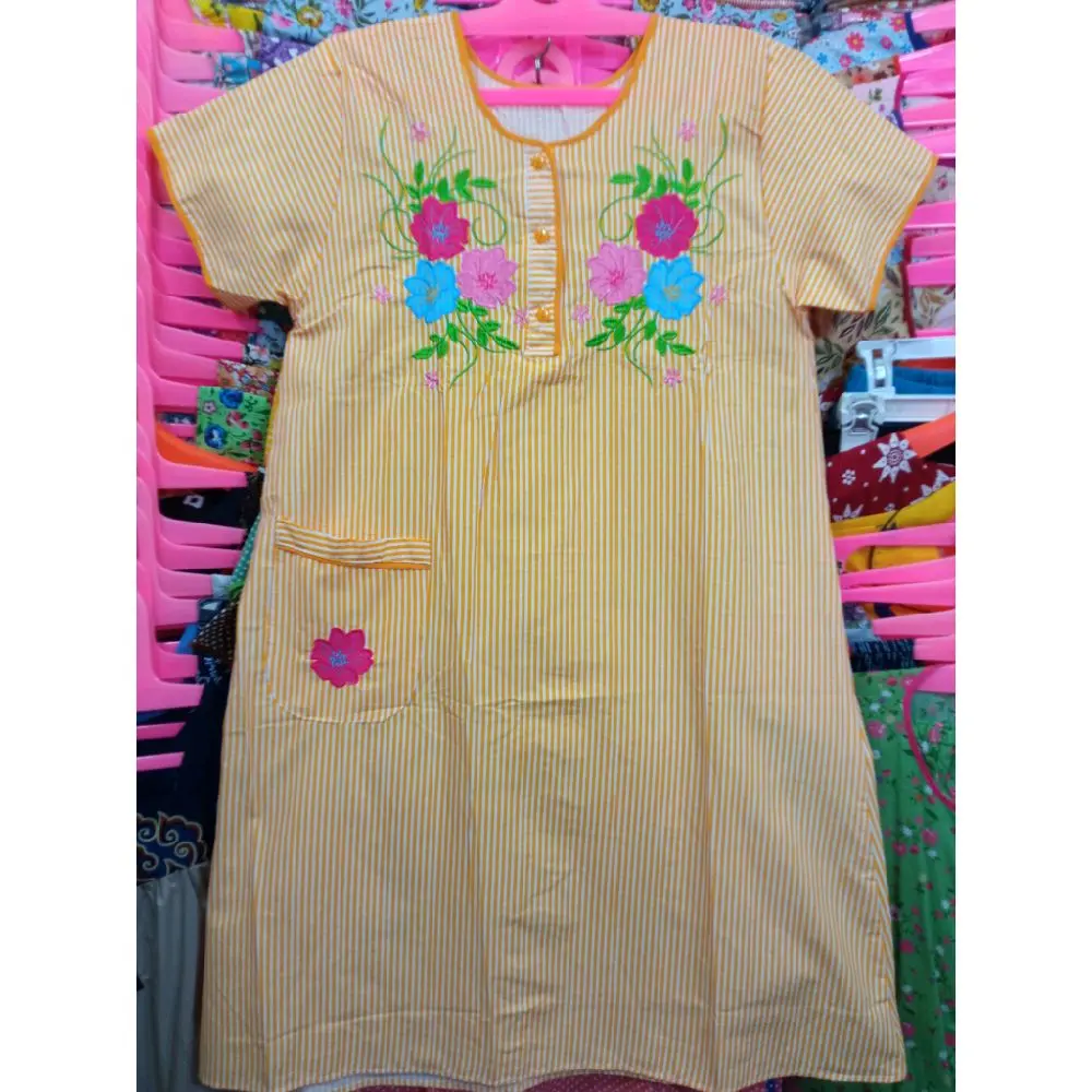 Daster Bordir Malang Jakarta Tasikmalaya Bahan Katun Jepang Lokal Lengan Pendek Ibu Bumil Busui Motif Cantik Ibu Hamil dan Menyusui Kancing Depan Nyaman Wanita Remaja Tidur Dewasa