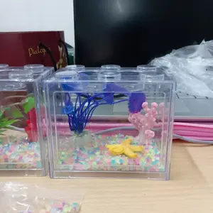Aquarium Mini Ikan Cupang Stackable 6 Warna - Ukuran 10x8x12cm, Kompatibel dengan Lampu LED 3W