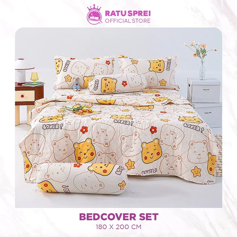 RATU - [ 180CM ] SET BEDCOVER SPREI / SEPREI SARUNG BANTAL GULING MICROTEX UK 180X200CM (KING SIZE) 0